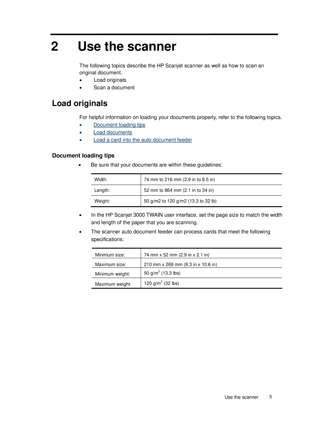 HP 3000 Sheet-feed manual Use the scanner, Load originals, Document loading tips 