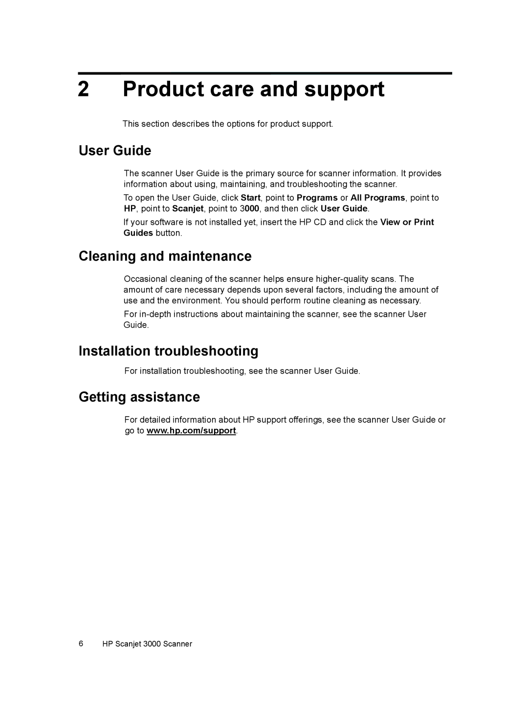 HP 3000 Sheet-feed manual Product care and support, User Guide, Cleaning and maintenance, Installation troubleshooting 