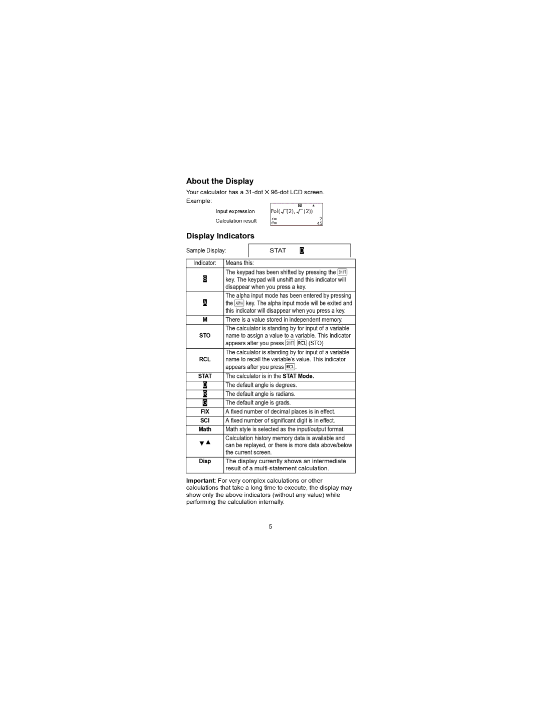 HP 300s+ Scientific manual About the Display, Display Indicators, Math 