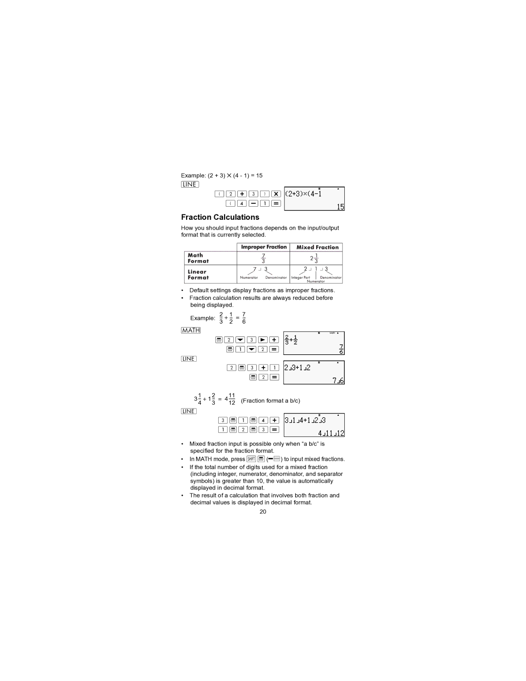 HP 300s+ Scientific manual Fraction Calculations,   ,        ,    