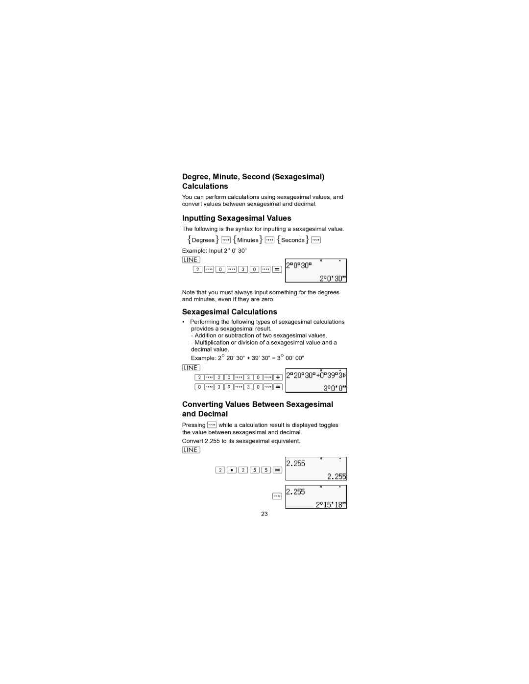 HP 300s+ Scientific manual Degree, Minute, Second Sexagesimal Calculations, Inputting Sexagesimal Values 