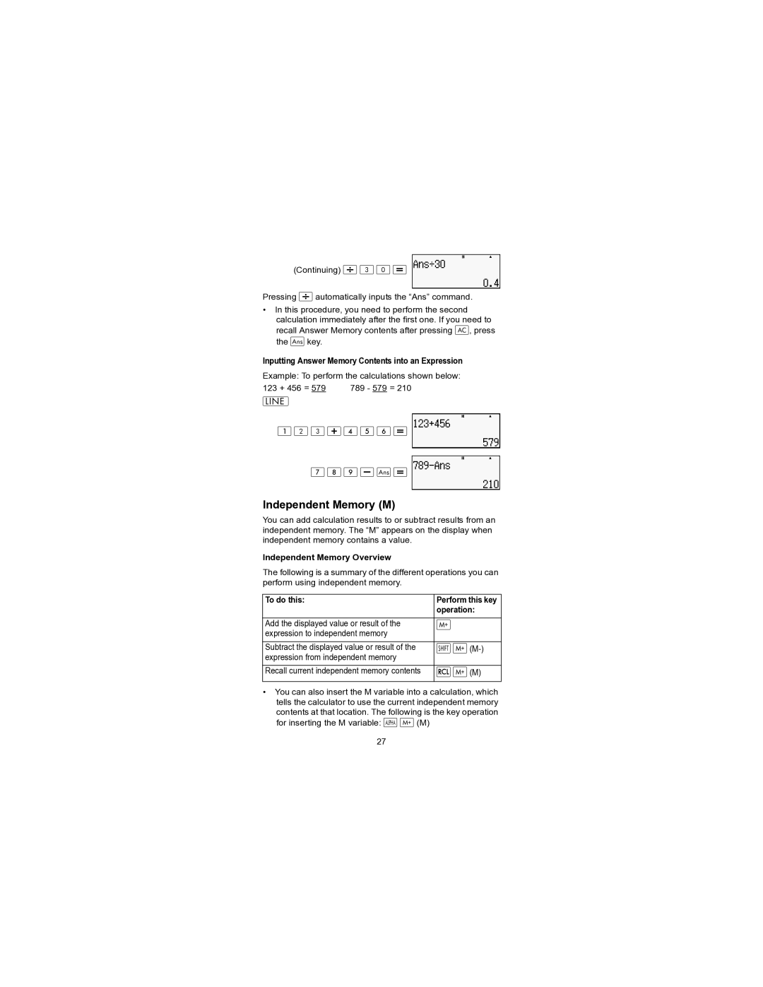 HP 300s+ Scientific Independent Memory M,  , Inputting Answer Memory Contents into an Expression, To do this 