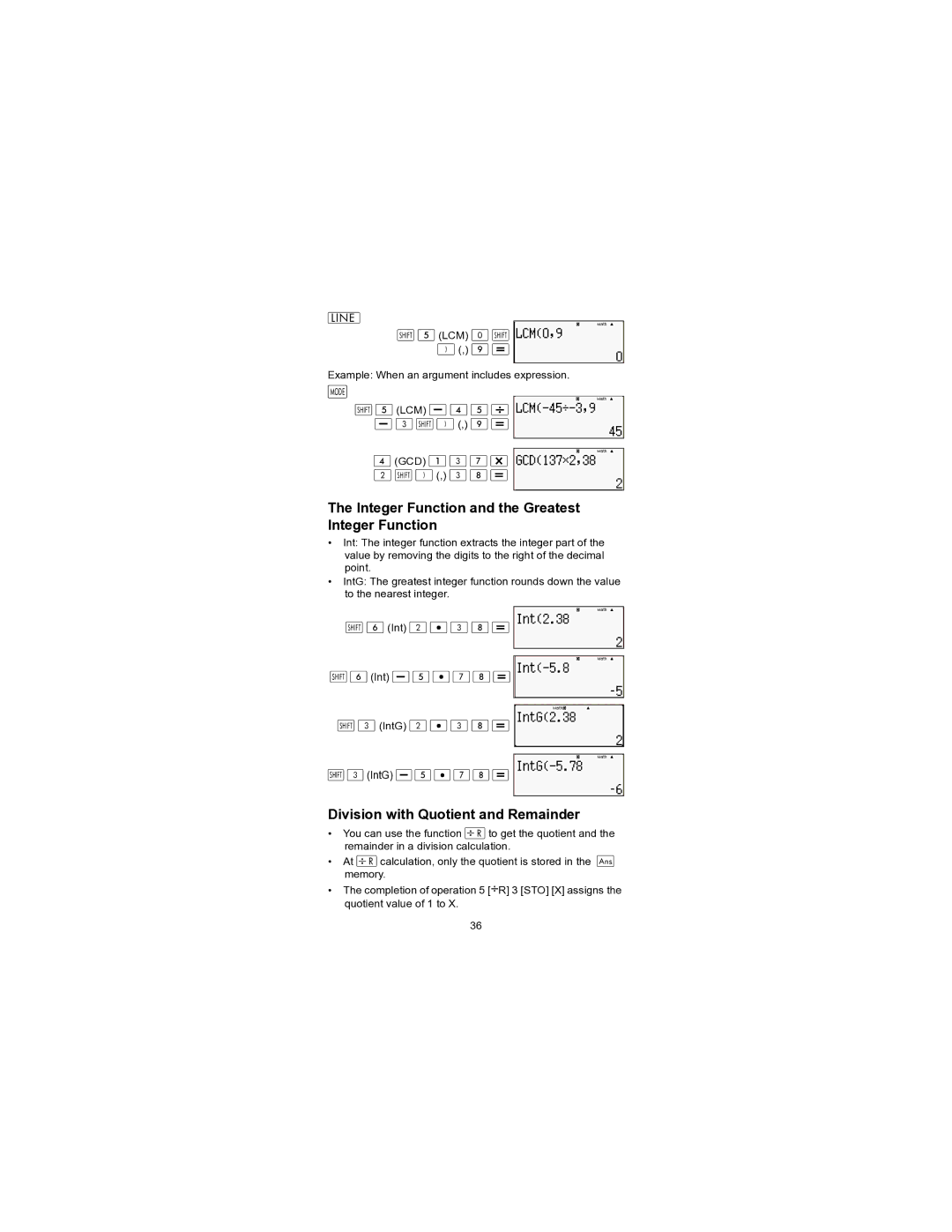 HP 300s+ Scientific manual Integer Function and the Greatest Integer Function, Division with Quotient and Remainder 