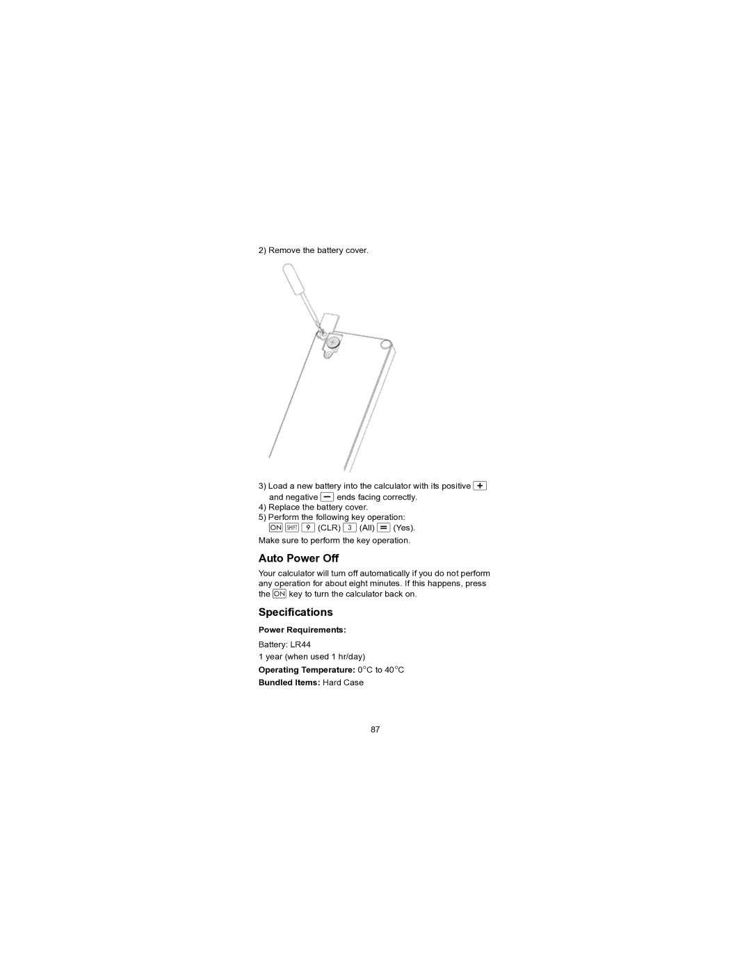 HP 300s+ Scientific manual Auto Power Off, Specifications, Power Requirements 