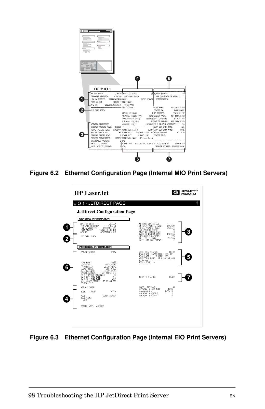 HP 300X manual Ethernet Configuration Page Internal MIO Print Servers 