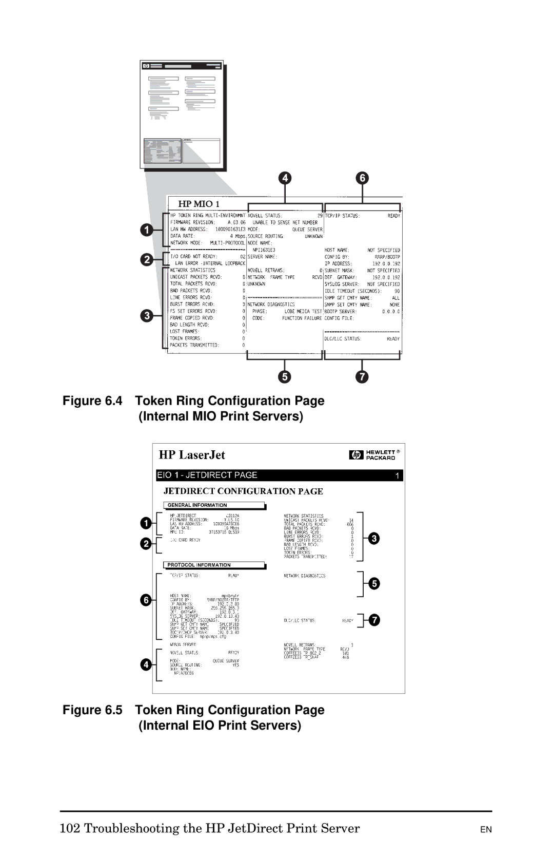 HP 300X manual Token Ring Configuration Page Internal MIO Print Servers 