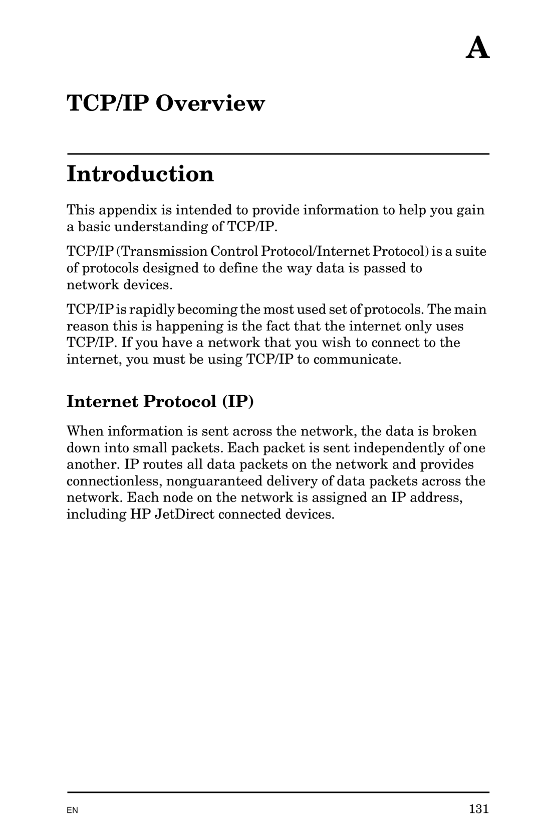 HP 300X manual TCP/IP Overview Introduction, Internet Protocol IP 