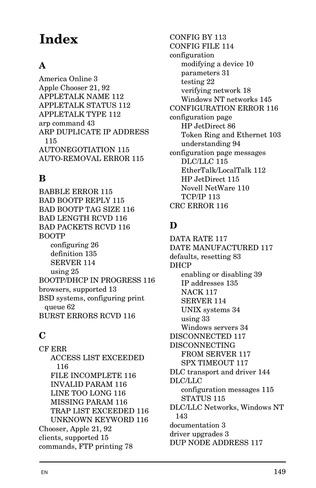 HP 300X manual Index, Config by 