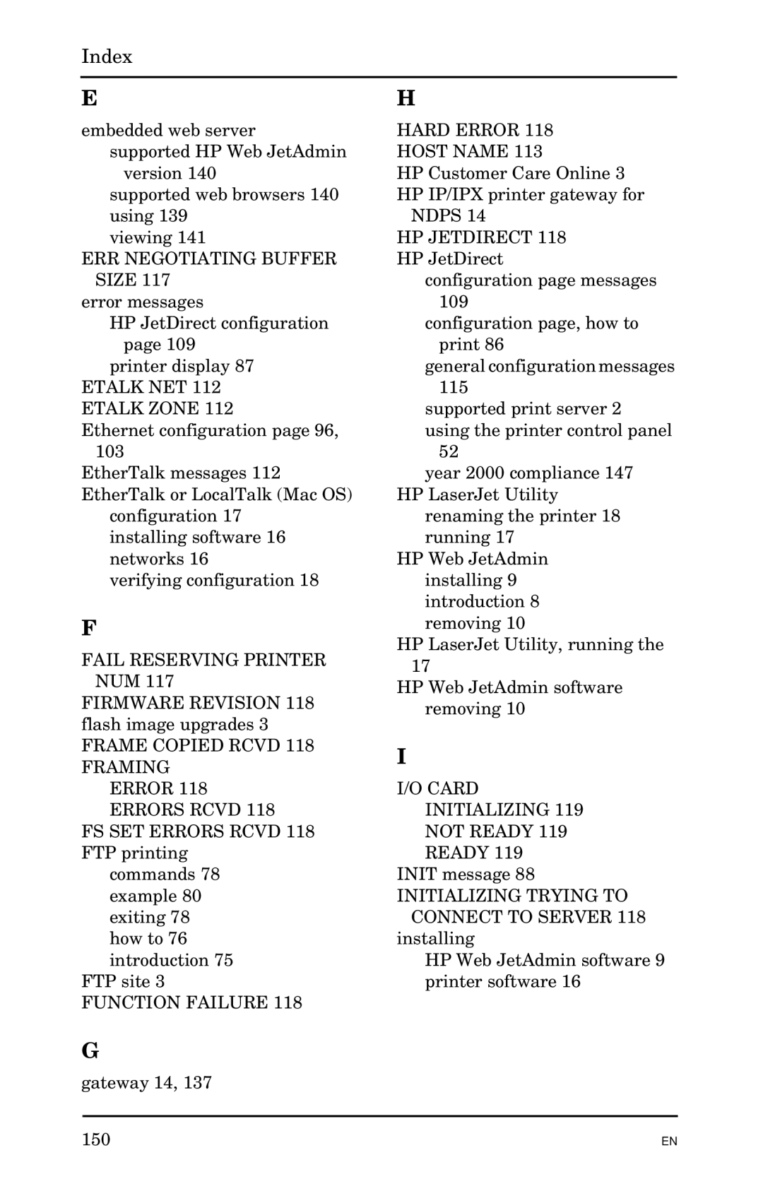 HP 300X manual Index 