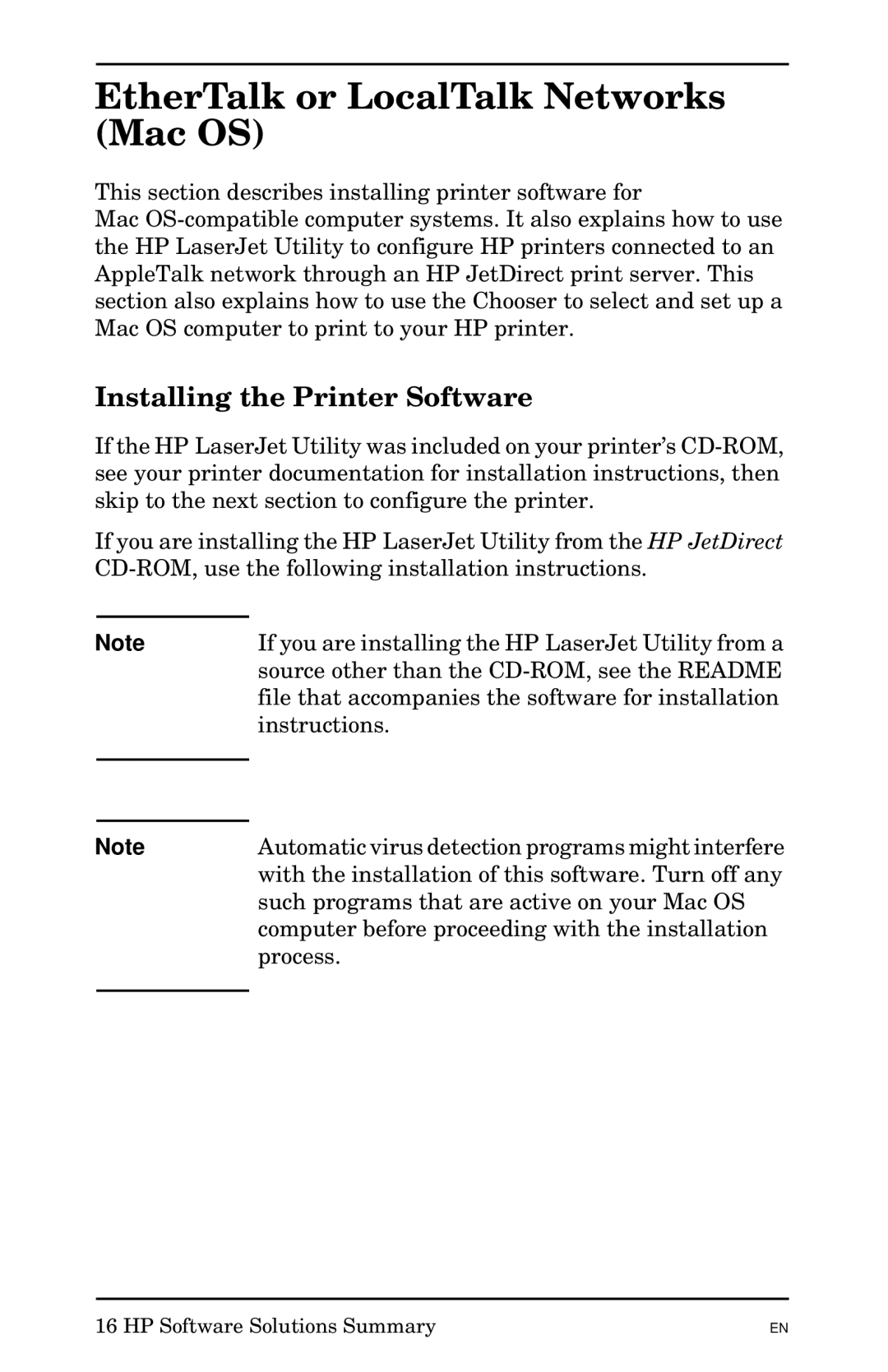 HP 300X manual EtherTalk or LocalTalk Networks Mac OS, Installing the Printer Software 