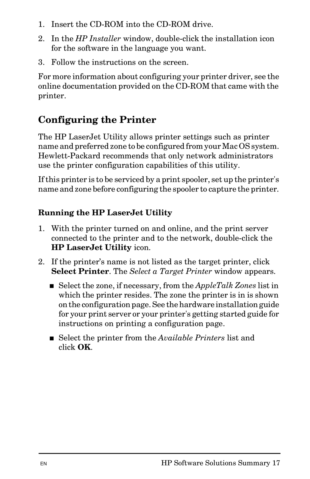 HP 300X manual Configuring the Printer, Running the HP LaserJet Utility 