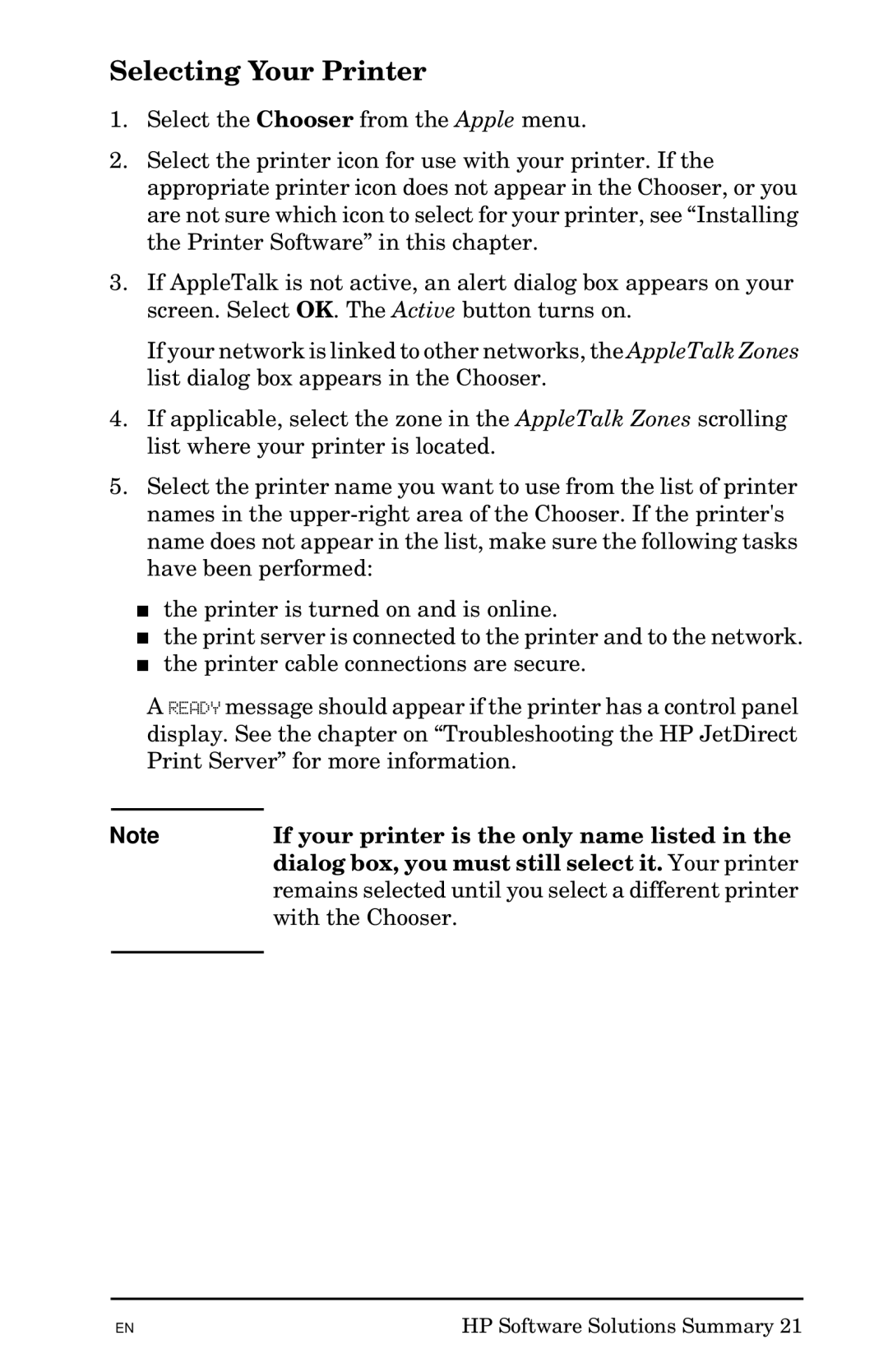 HP 300X manual Selecting Your Printer, If your printer is the only name listed 