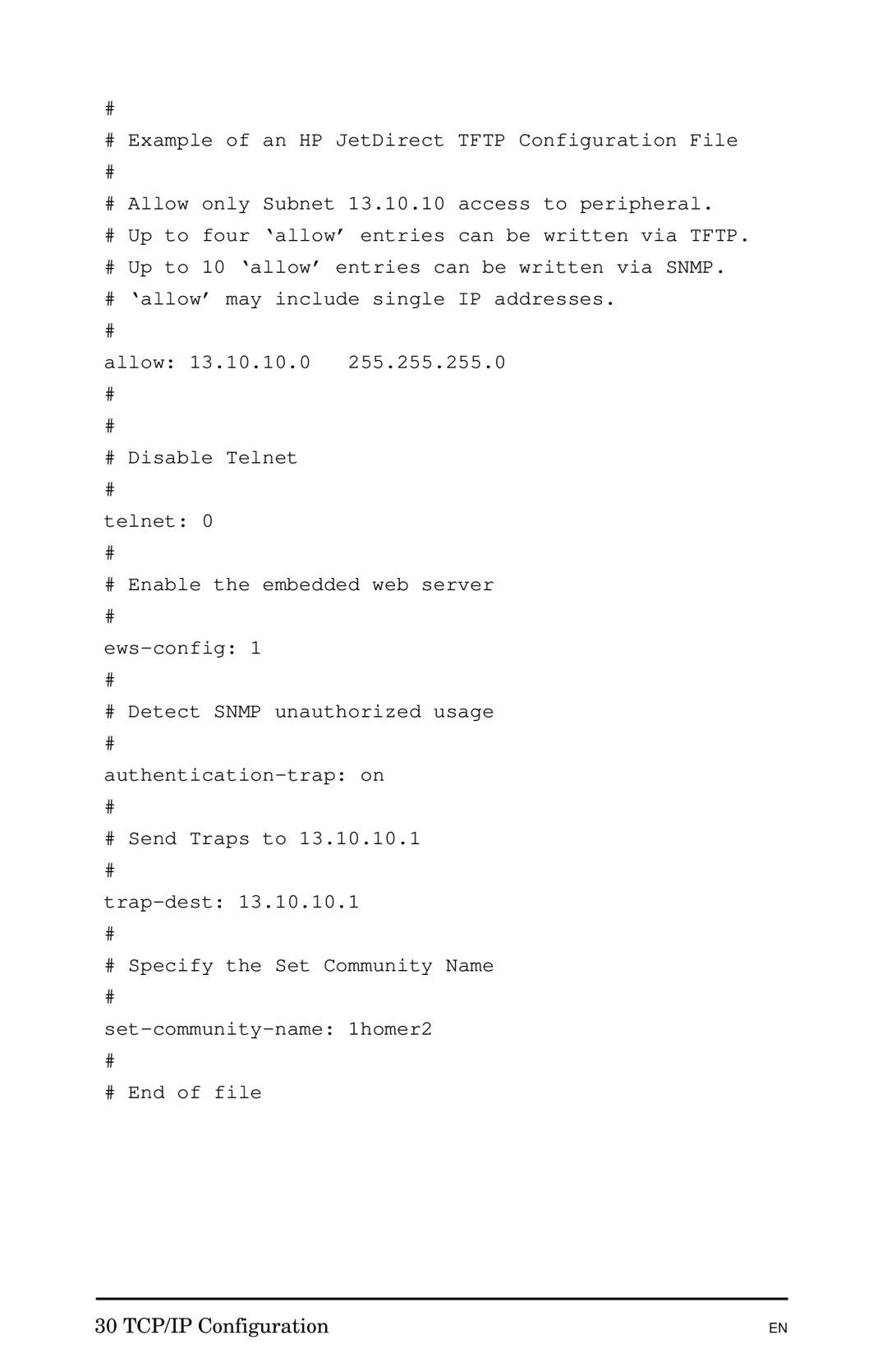 HP 300X manual 30 TCP/IP Configuration 