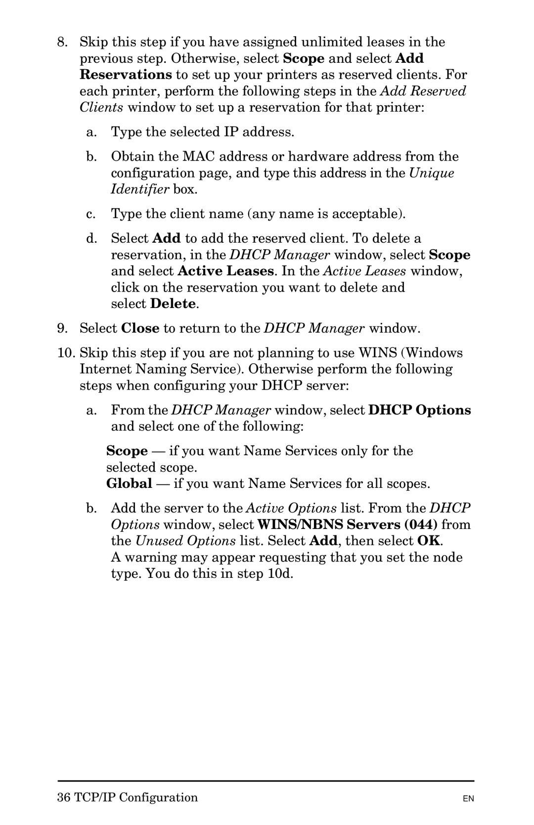 HP 300X manual 36 TCP/IP Configuration 