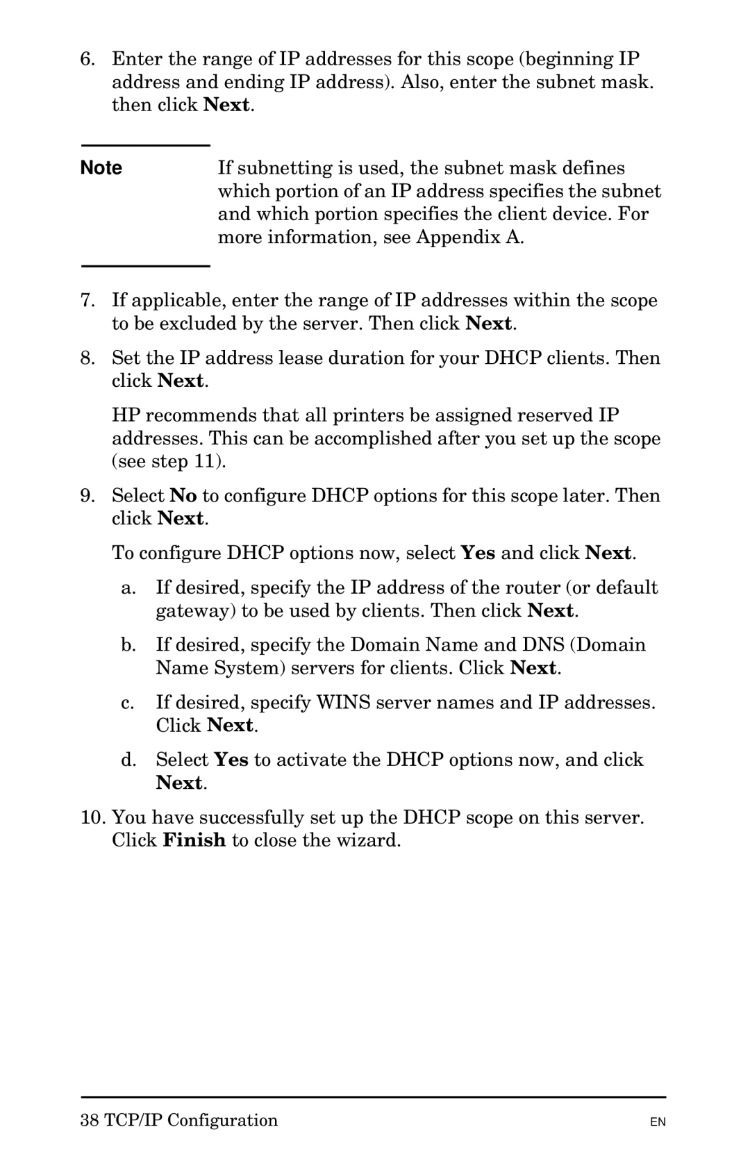 HP 300X manual 38 TCP/IP Configuration 