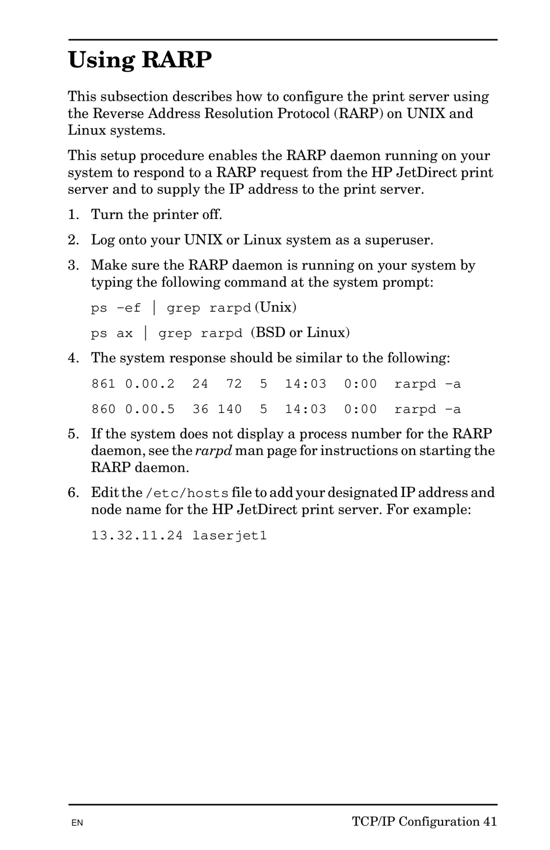 HP 300X manual Using Rarp 