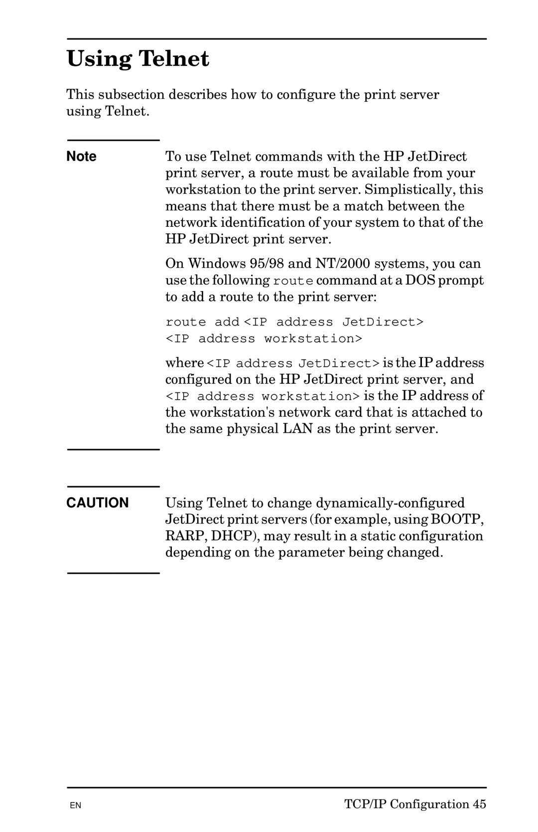 HP 300X manual Using Telnet 