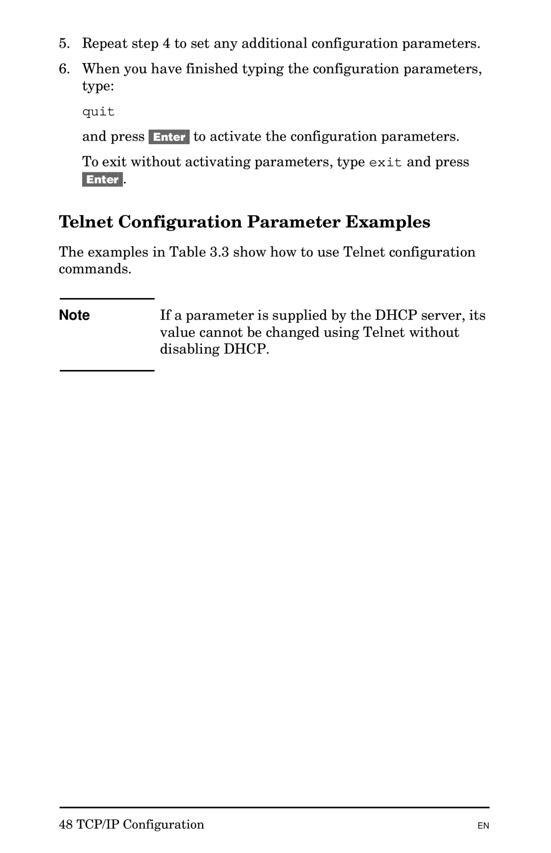 HP 300X manual Telnet Configuration Parameter Examples 