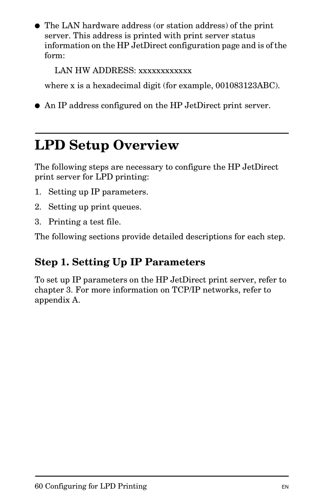 HP 300X manual LPD Setup Overview, Setting Up IP Parameters 