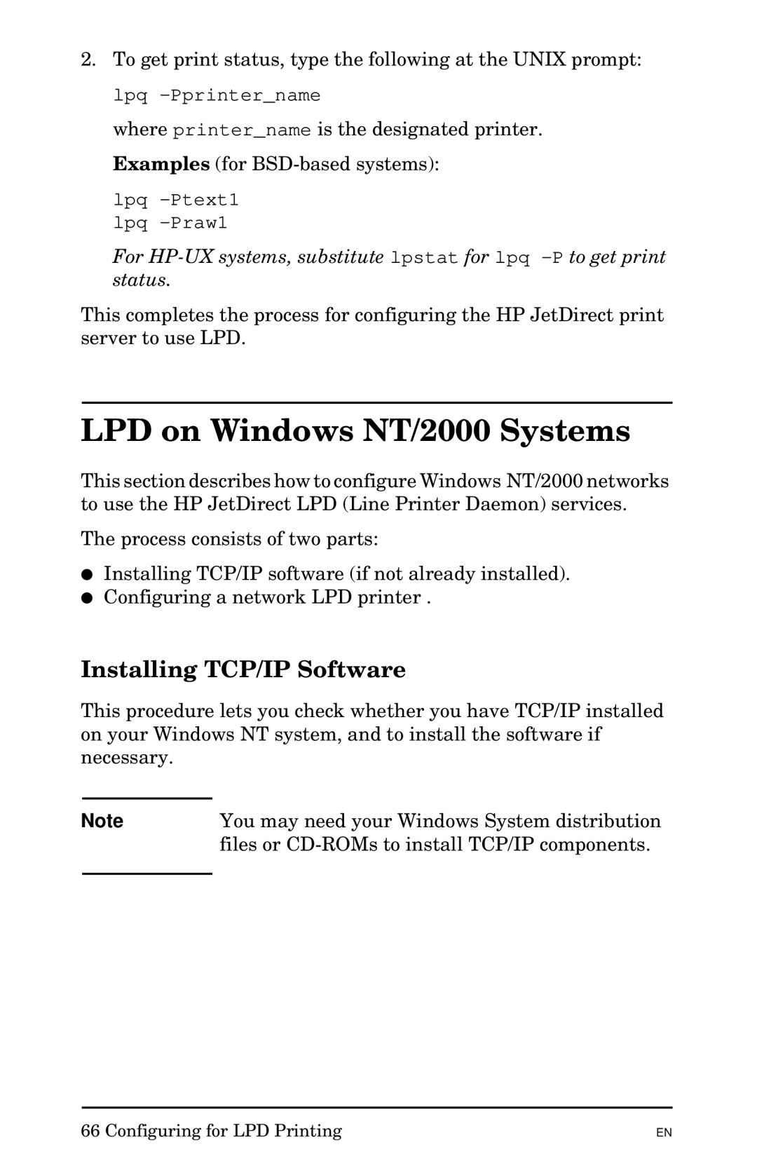 HP 300X manual LPD on Windows NT/2000 Systems, Installing TCP/IP Software 