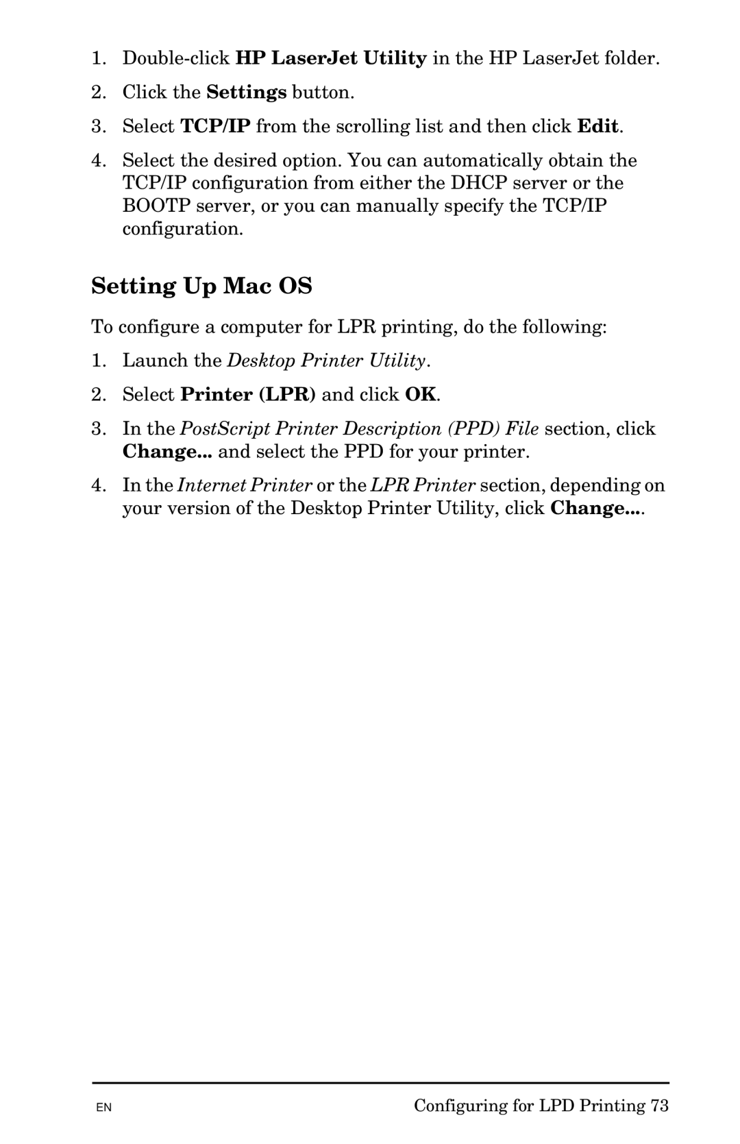 HP 300X manual Setting Up Mac OS 