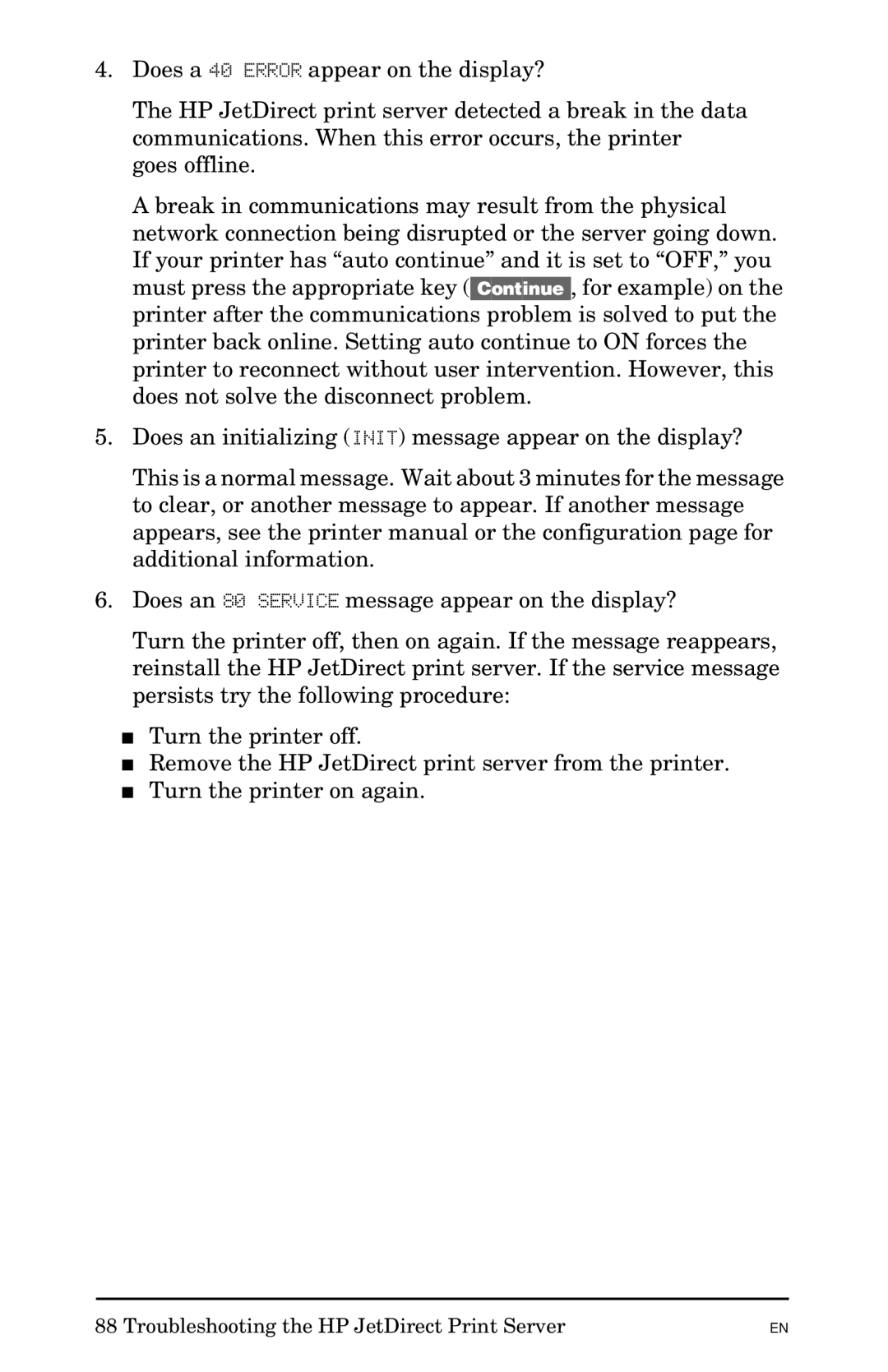 HP 300X manual Troubleshooting the HP JetDirect Print Server 