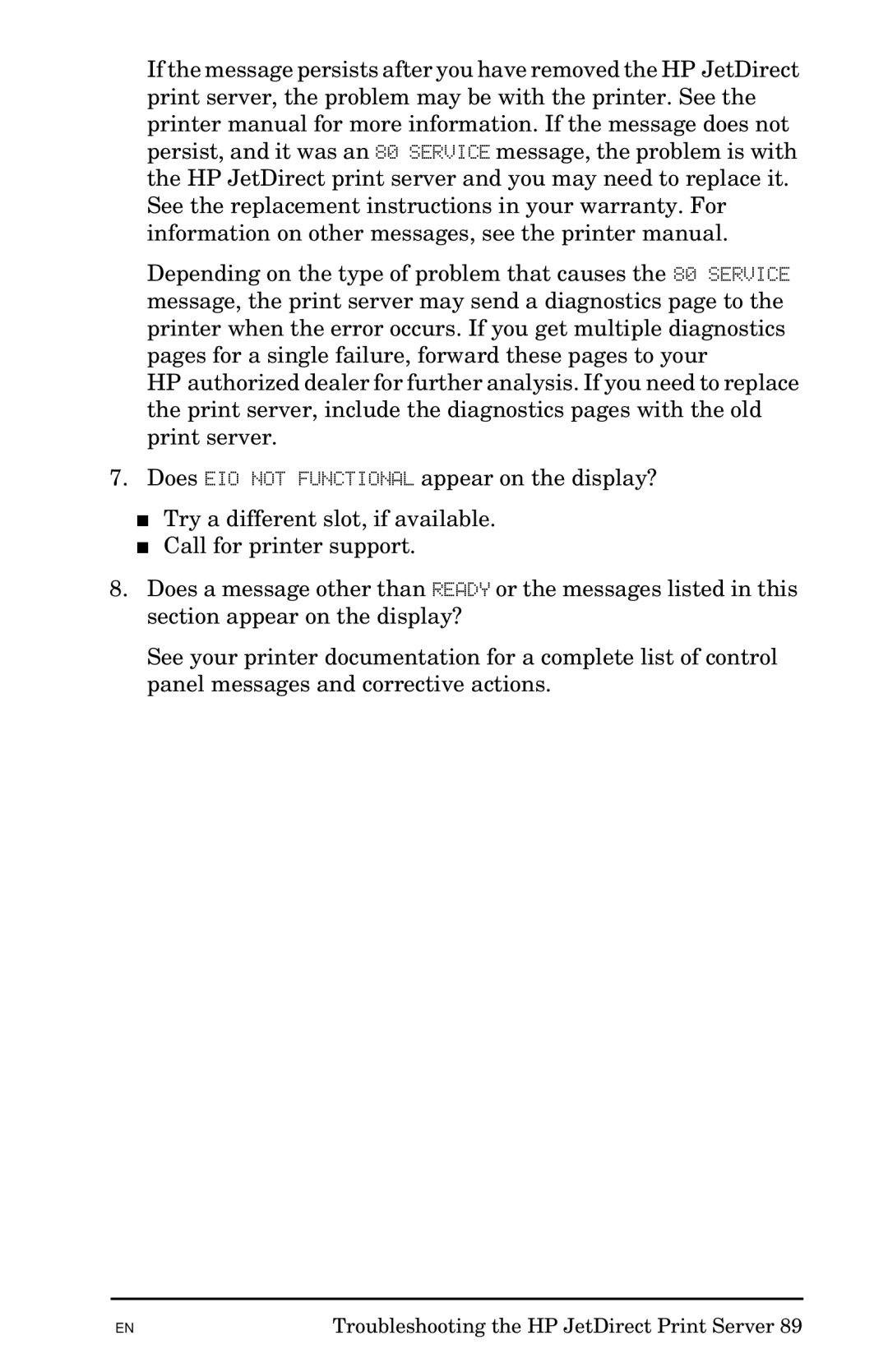 HP 300X manual Troubleshooting the HP JetDirect Print Server 