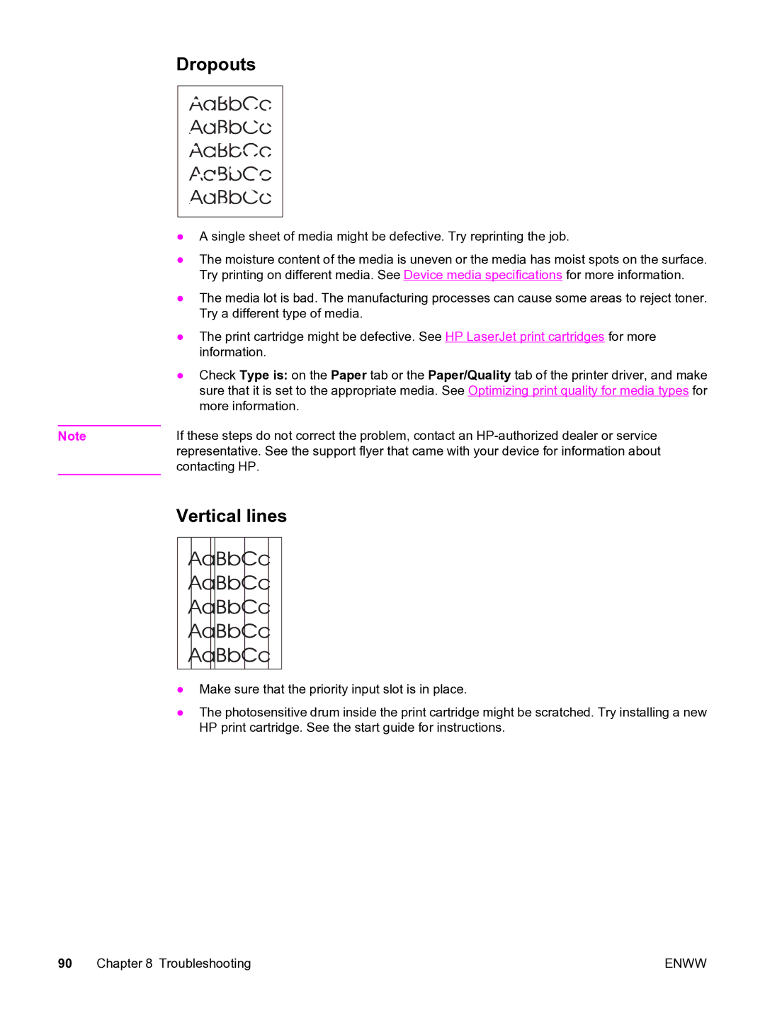 HP 3015 manual Vertical lines, Dropouts 