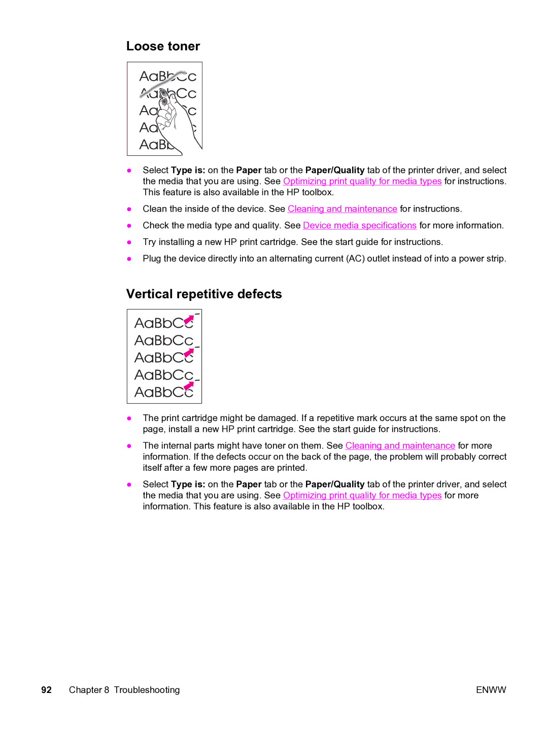 HP 3015 manual Loose toner, Vertical repetitive defects 