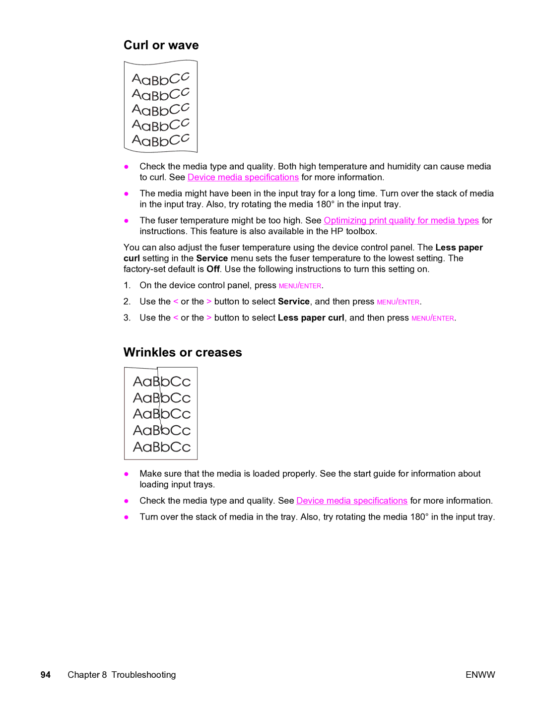 HP 3015 manual Curl or wave, Wrinkles or creases 