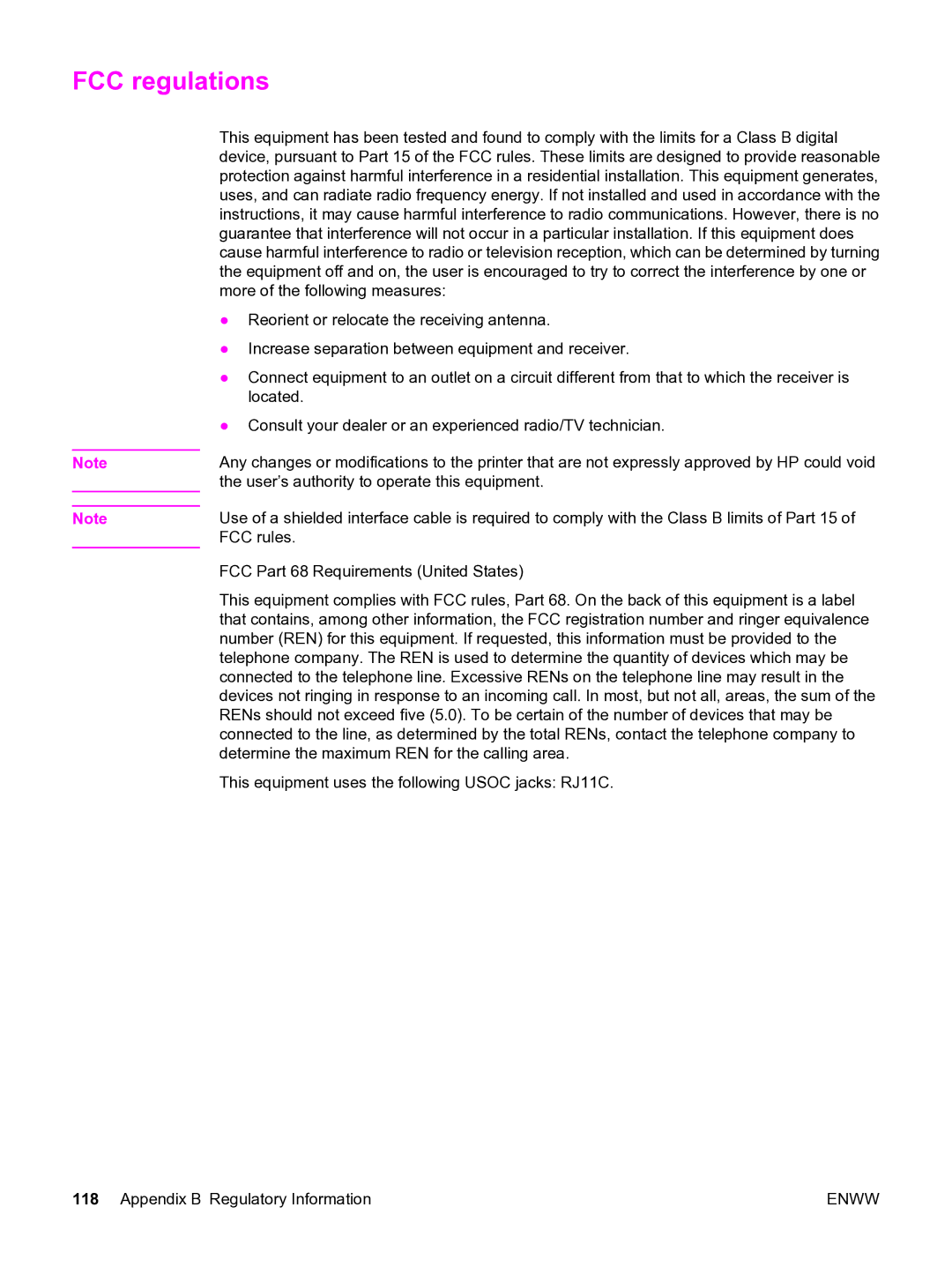 HP 3015 manual FCC regulations 