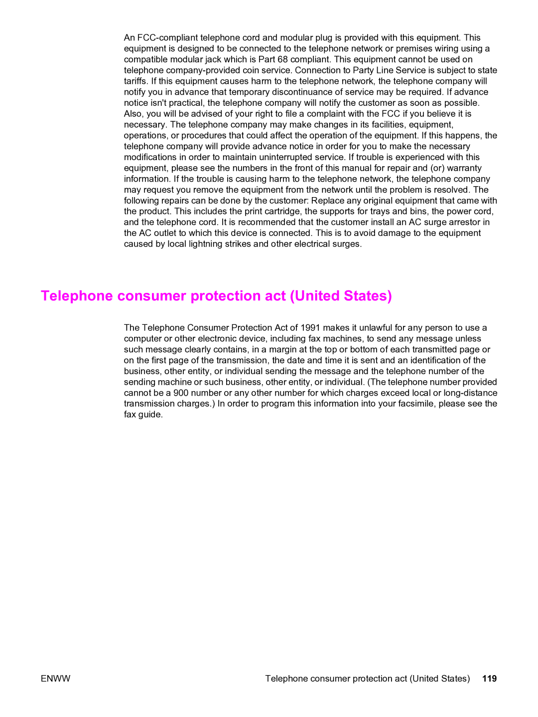 HP 3015 manual Telephone consumer protection act United States 