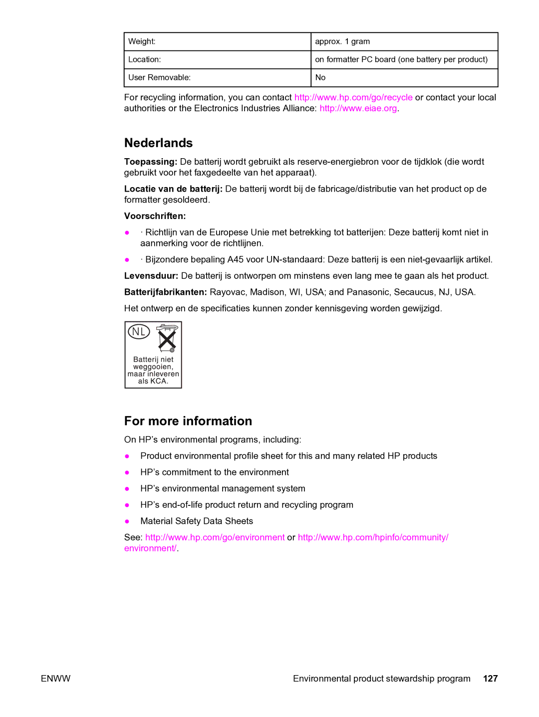 HP 3015 manual Nederlands, For more information, Voorschriften 