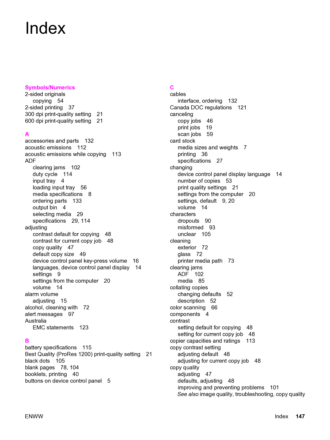 HP 3015 manual Index, Symbols/Numerics 