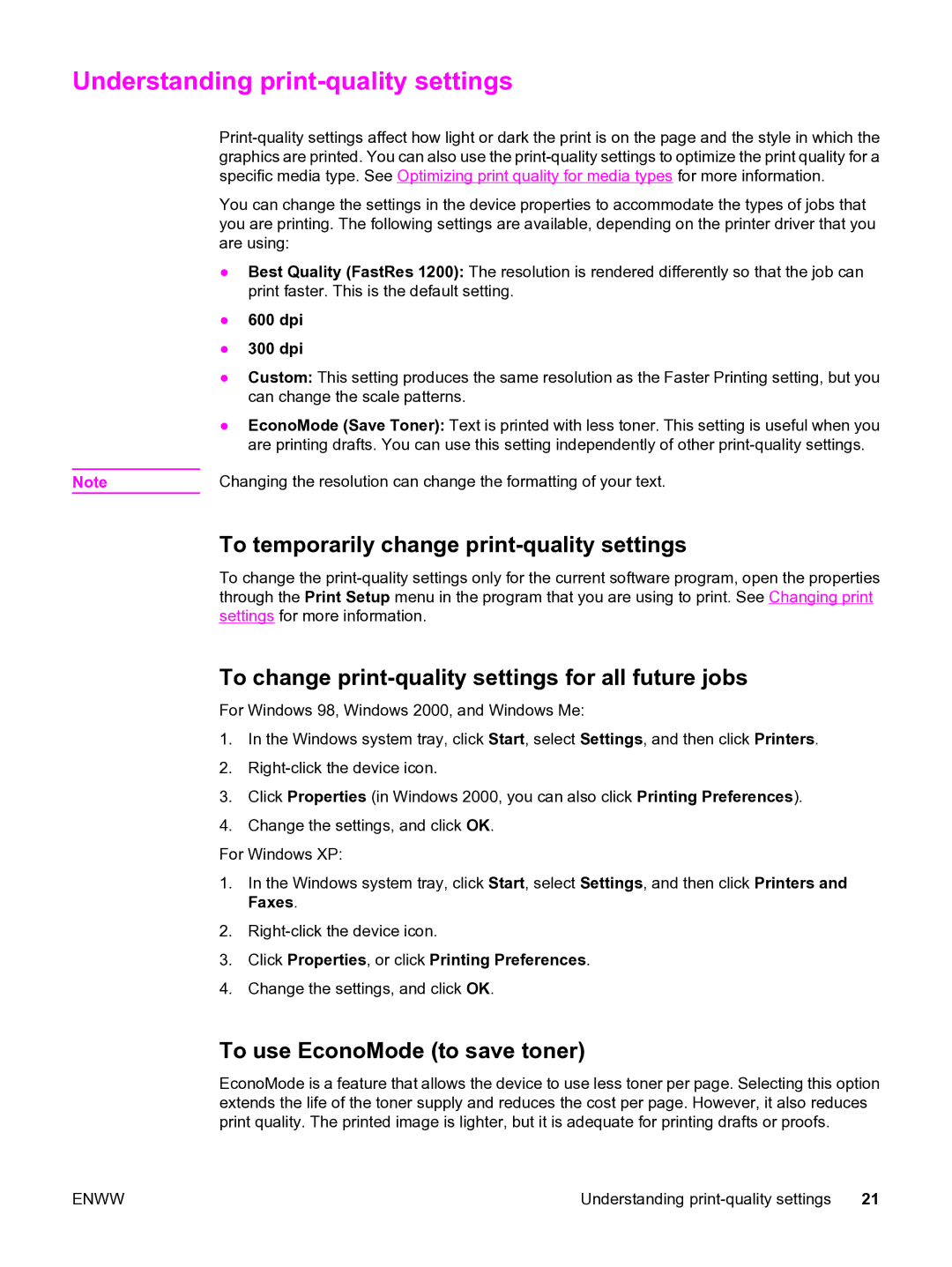 HP 3015 Understanding print-quality settings, To temporarily change print-quality settings, To use EconoMode to save toner 