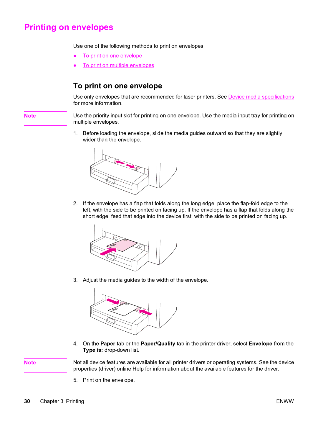 HP 3015 manual Printing on envelopes, To print on one envelope 