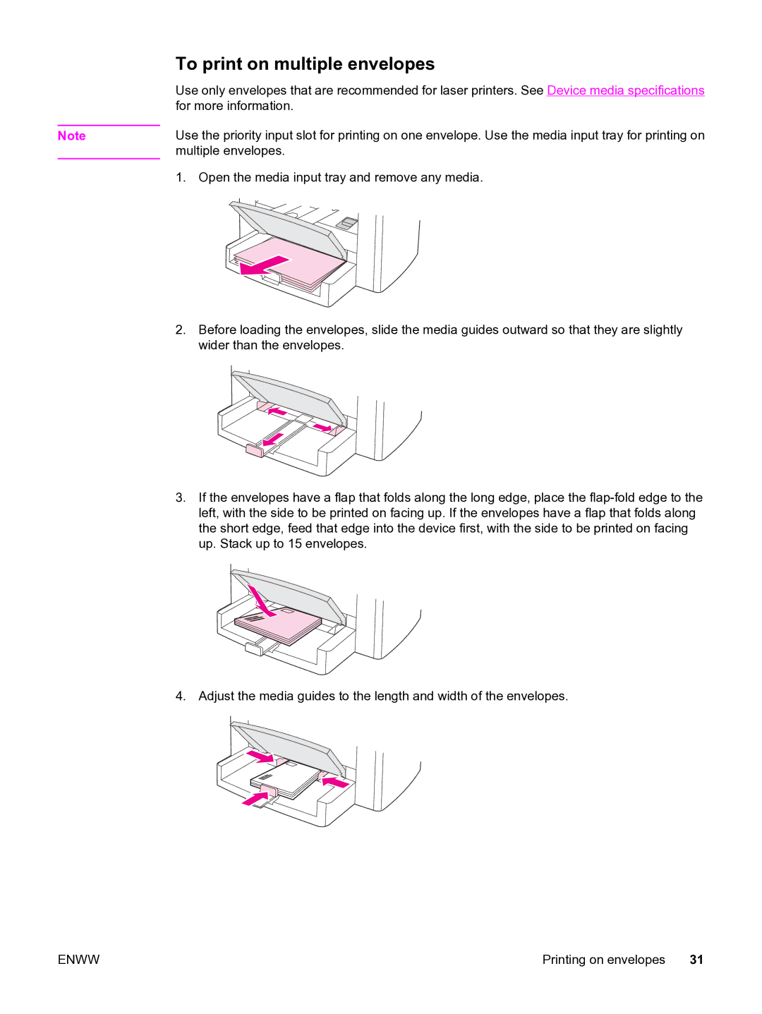 HP 3015 manual To print on multiple envelopes 