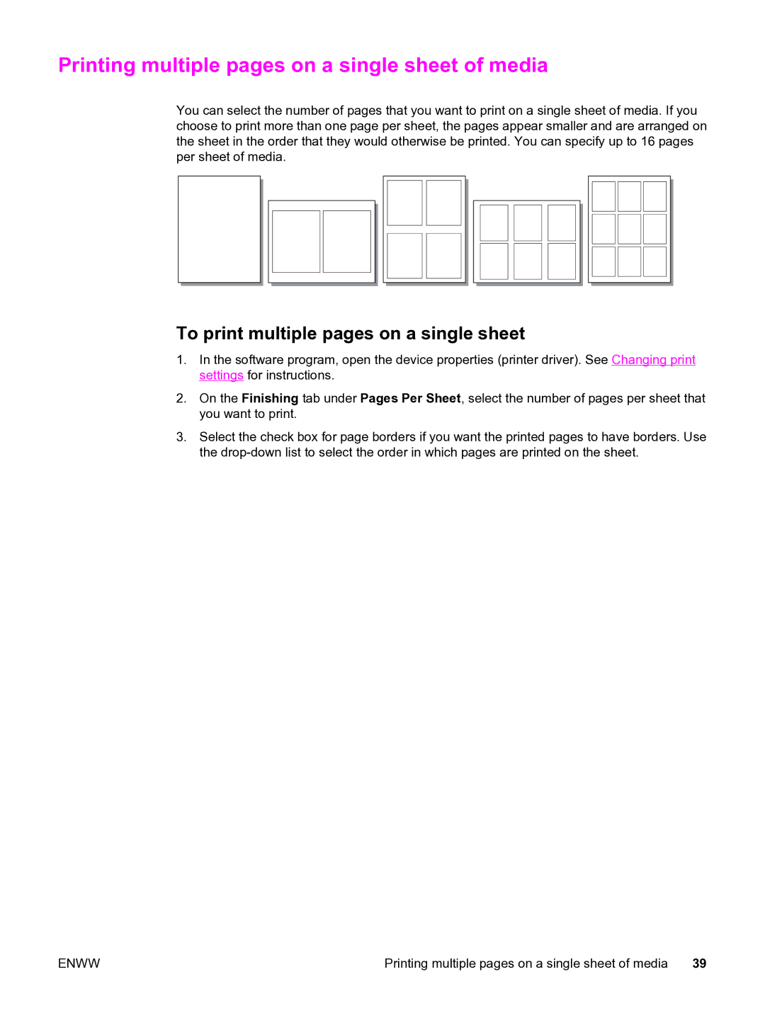 HP 3015 manual Printing multiple pages on a single sheet of media, To print multiple pages on a single sheet 