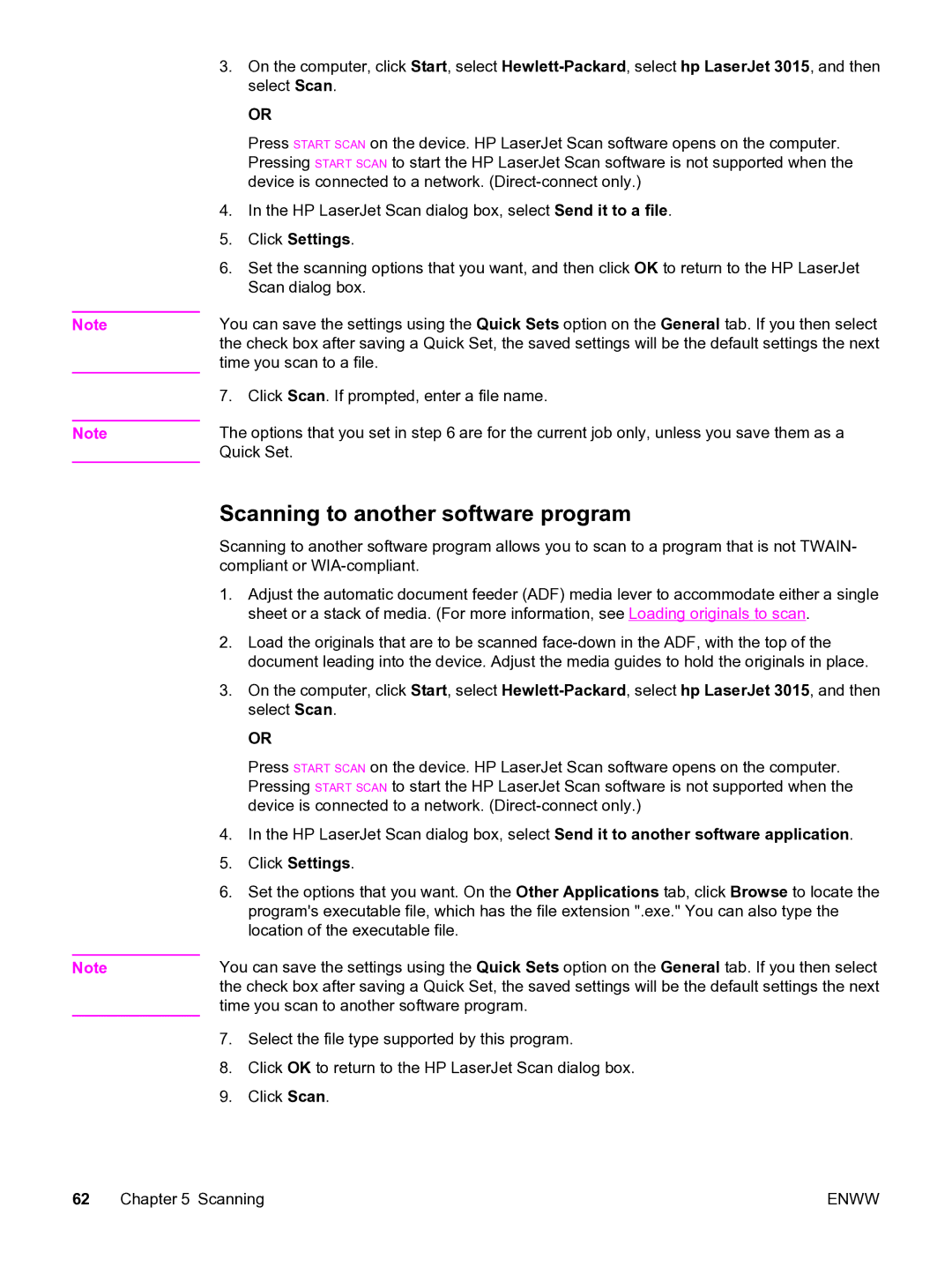 HP 3015 manual Scanning to another software program 