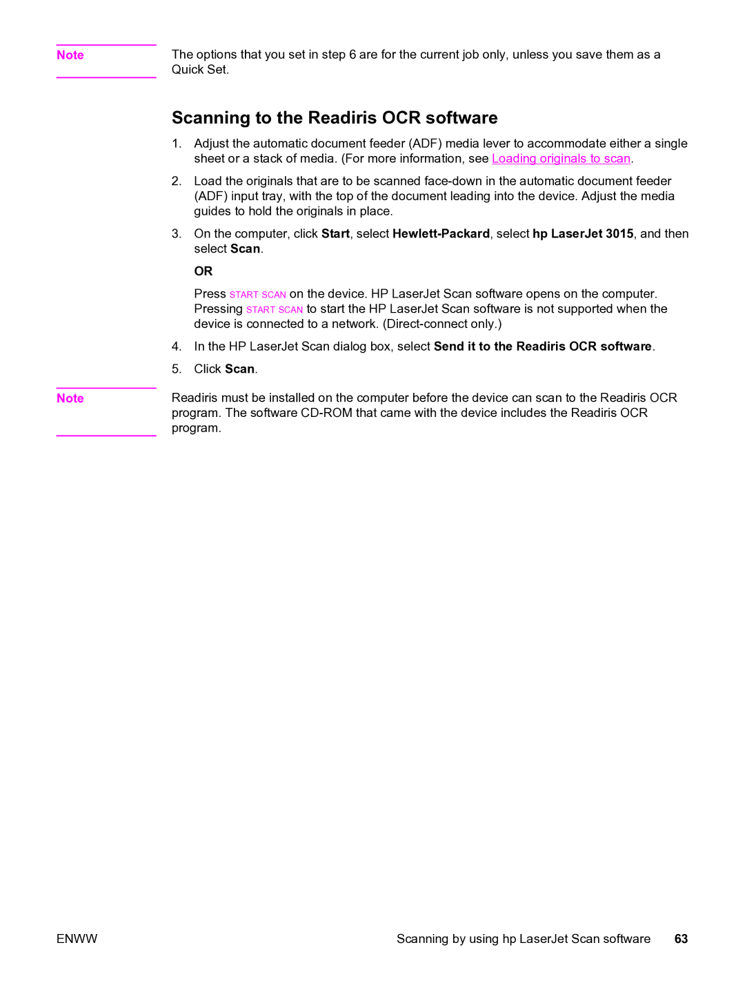 HP 3015 manual Scanning to the Readiris OCR software 