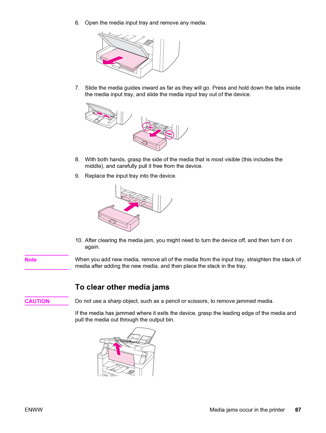 HP 3015 manual To clear other media jams 