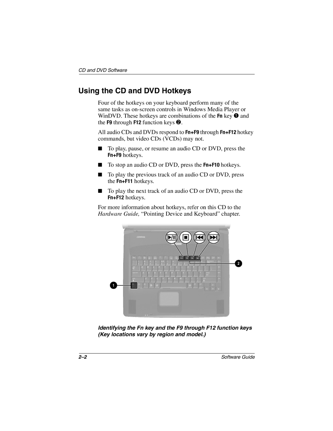 HP 3018CL, 3016US, 3017CL, 3015US, 3015CA, 3005US, 3008CL, 3020US, 3019CL, 3028CL, 3050US, 3077WM manual Using the CD and DVD Hotkeys 