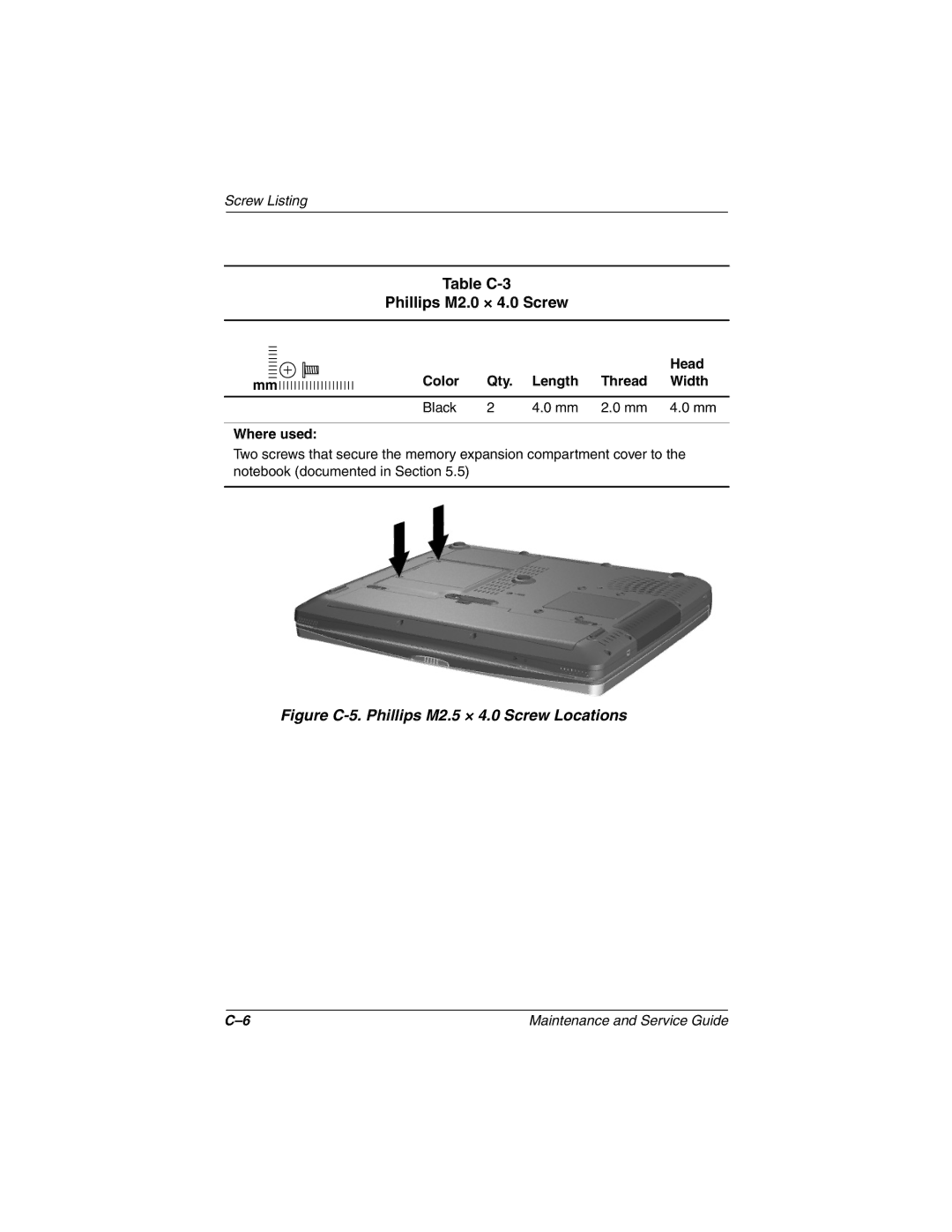 HP 3050US, 3016US, 3017CL, 3015US manual Table C-3 Phillips M2.0 × 4.0 Screw, Figure C-5. Phillips M2.5 × 4.0 Screw Locations 