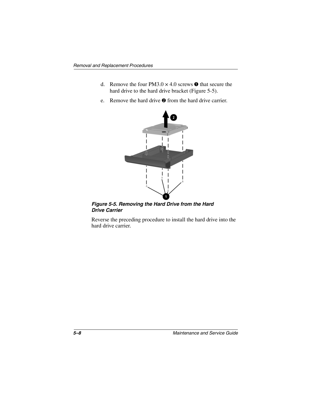 HP 3077WM, 3016US, 3017CL, 3015US, 3018CL, 3015CA, 3005US, 3008CL, 3020US Removing the Hard Drive from the Hard Drive Carrier 