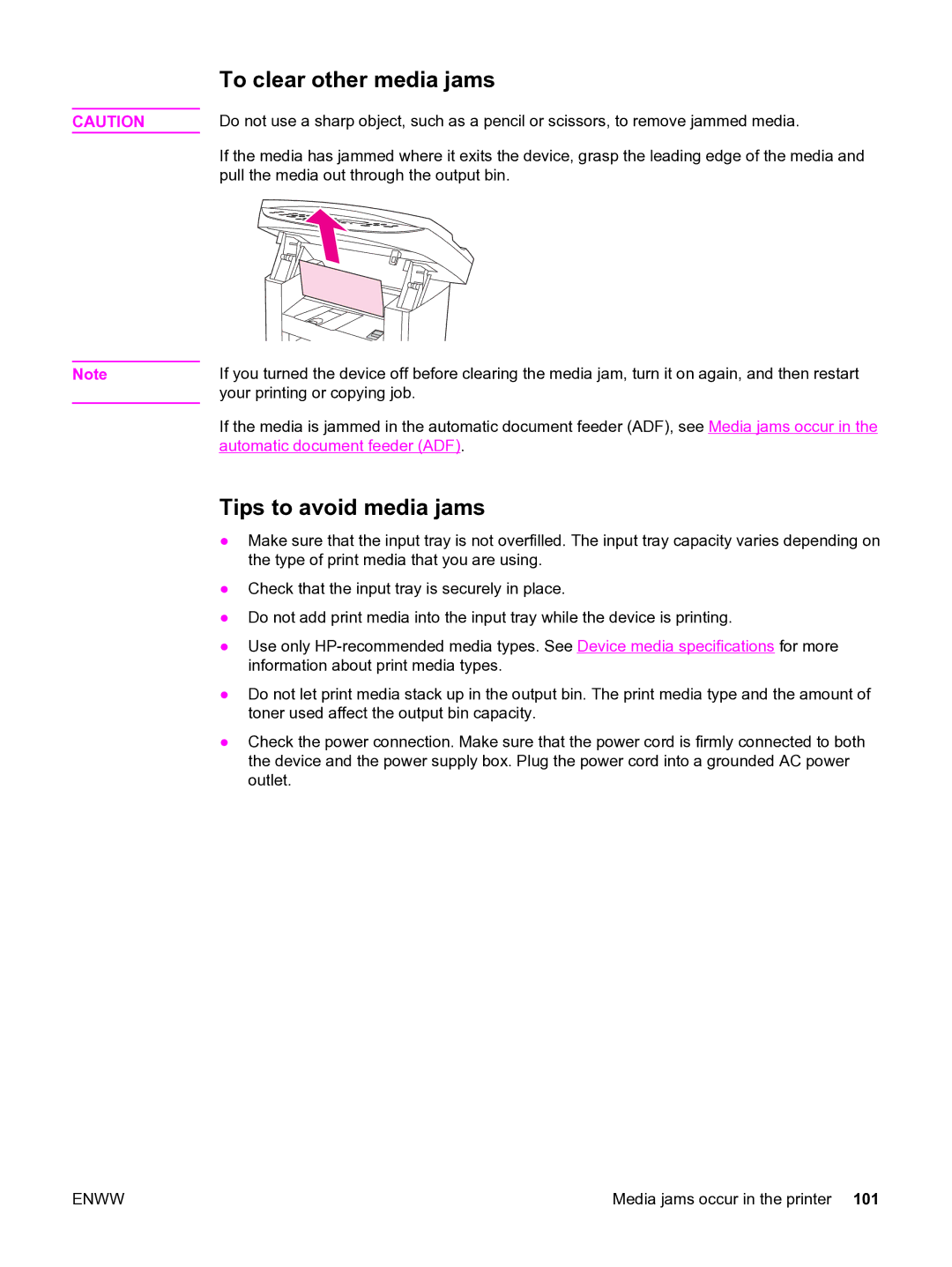 HP 3020 manual To clear other media jams, Tips to avoid media jams 