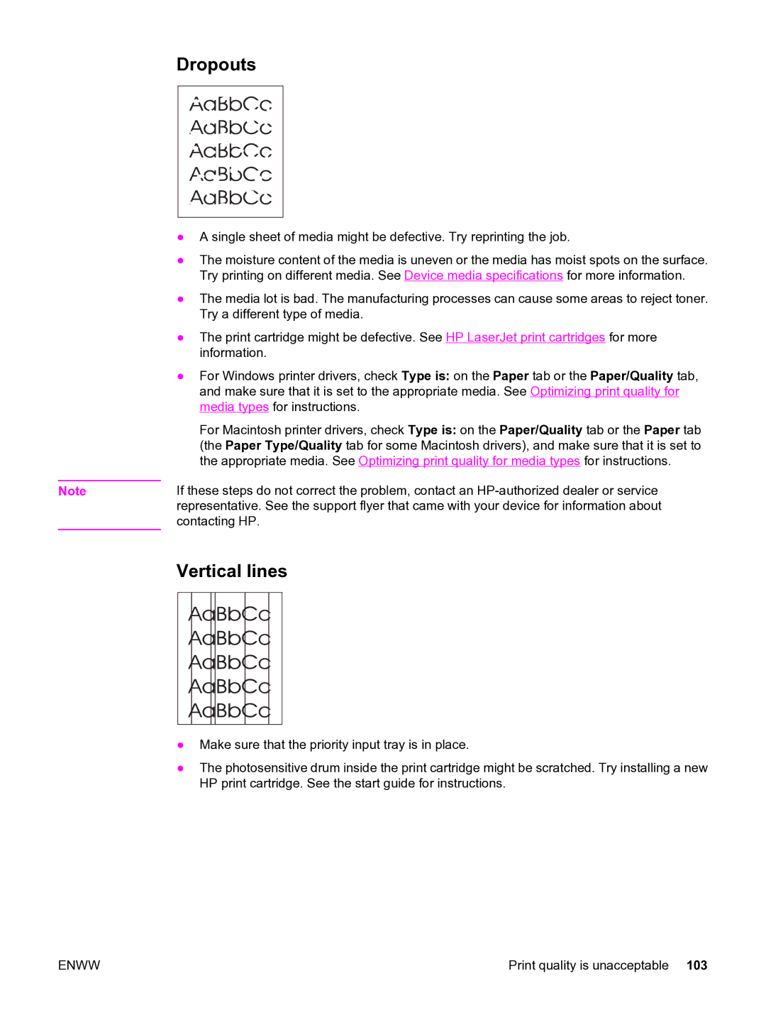 HP 3020 manual Vertical lines, Dropouts 