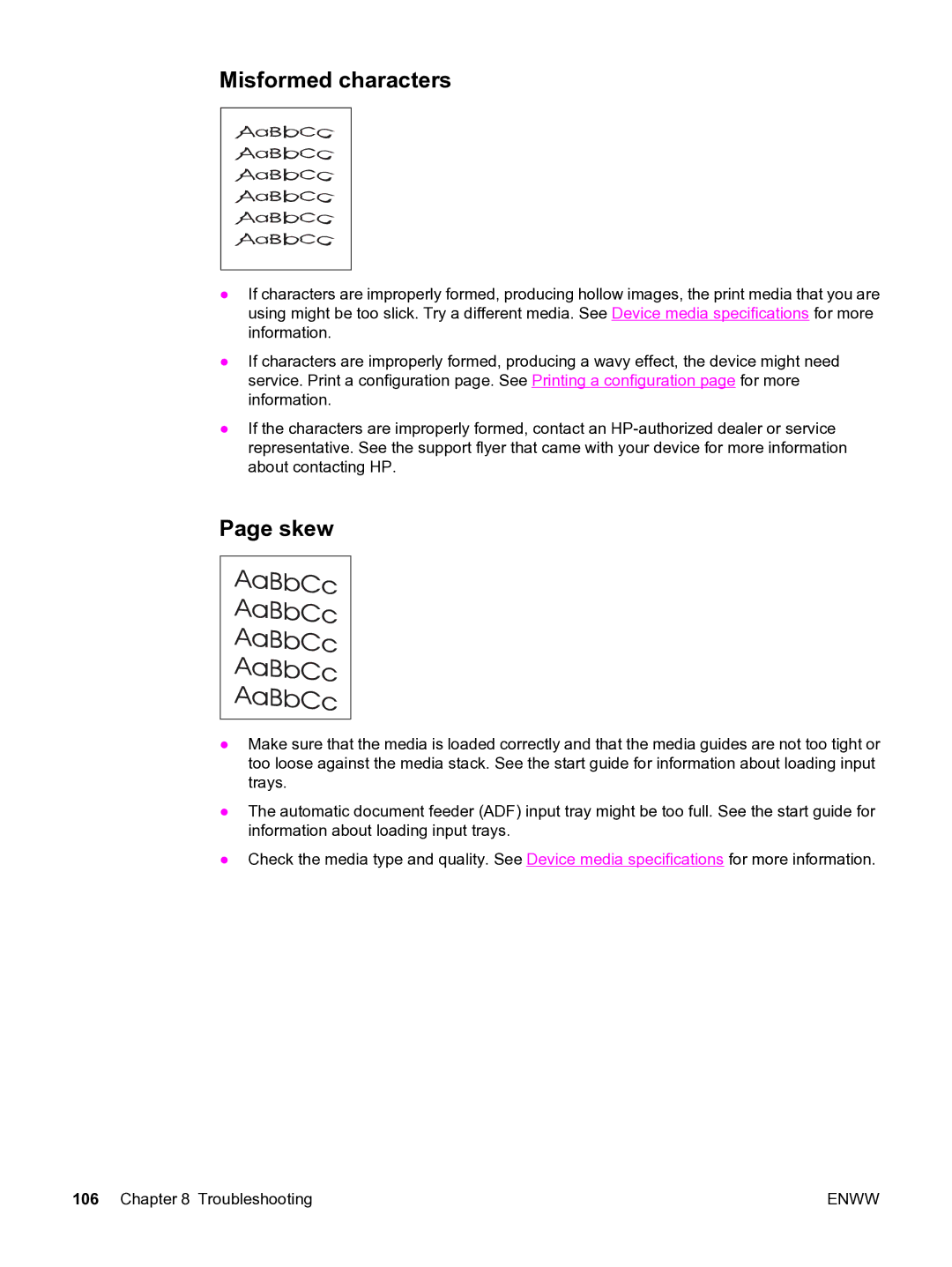 HP 3020 manual Misformed characters, Skew 