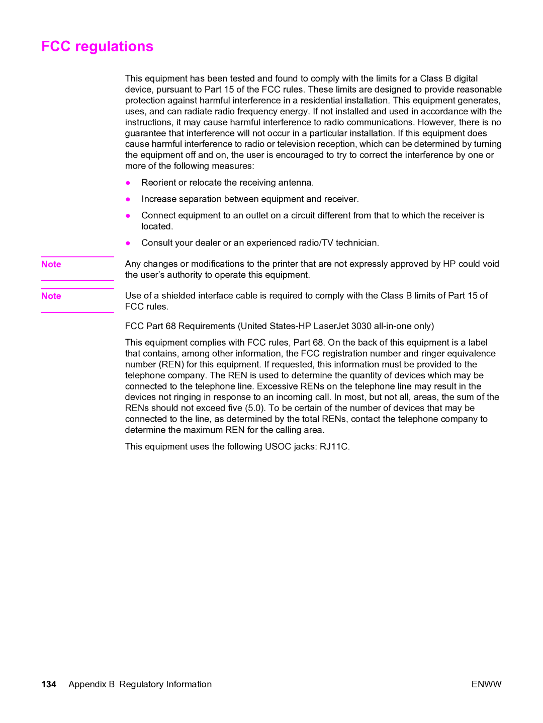 HP 3020 manual FCC regulations 