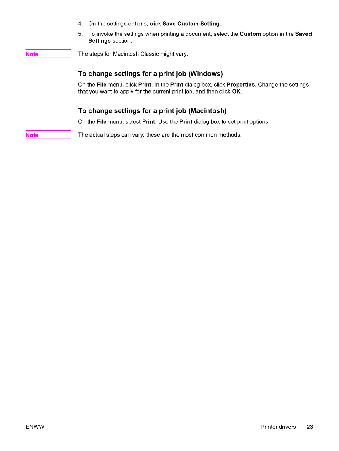 HP 3020 manual To change settings for a print job Windows, To change settings for a print job Macintosh 