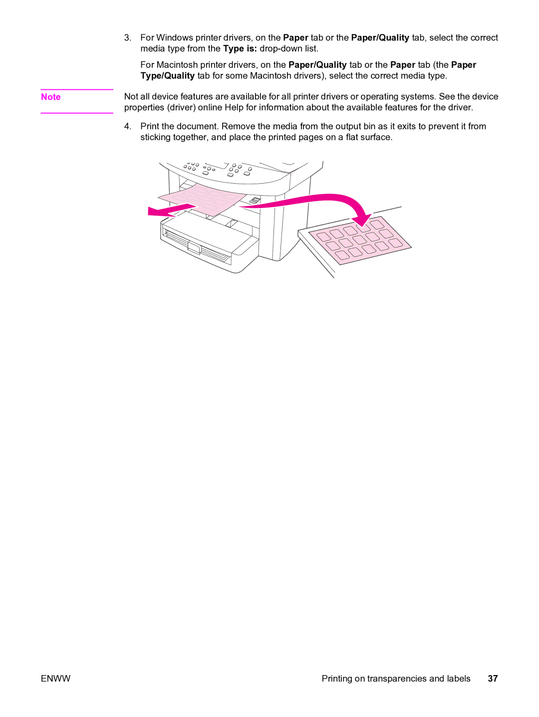 HP 3020 manual Media type from the Type is drop-down list 